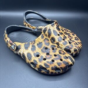 Crocs Classic Leopard Print Lined Clogs Women's Size 7 Slip-On Shoes